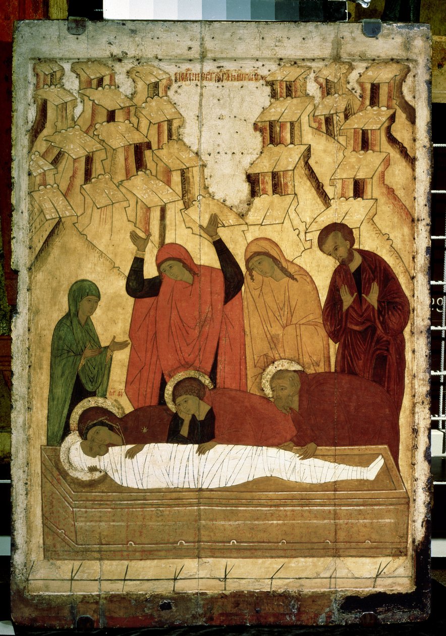 ""Hautaus"" venäläinen kuvake. Tempera puulla 1400-luvun lopulta. Valtion Tretjakovin galleria, Moskova tekijältä School Russian