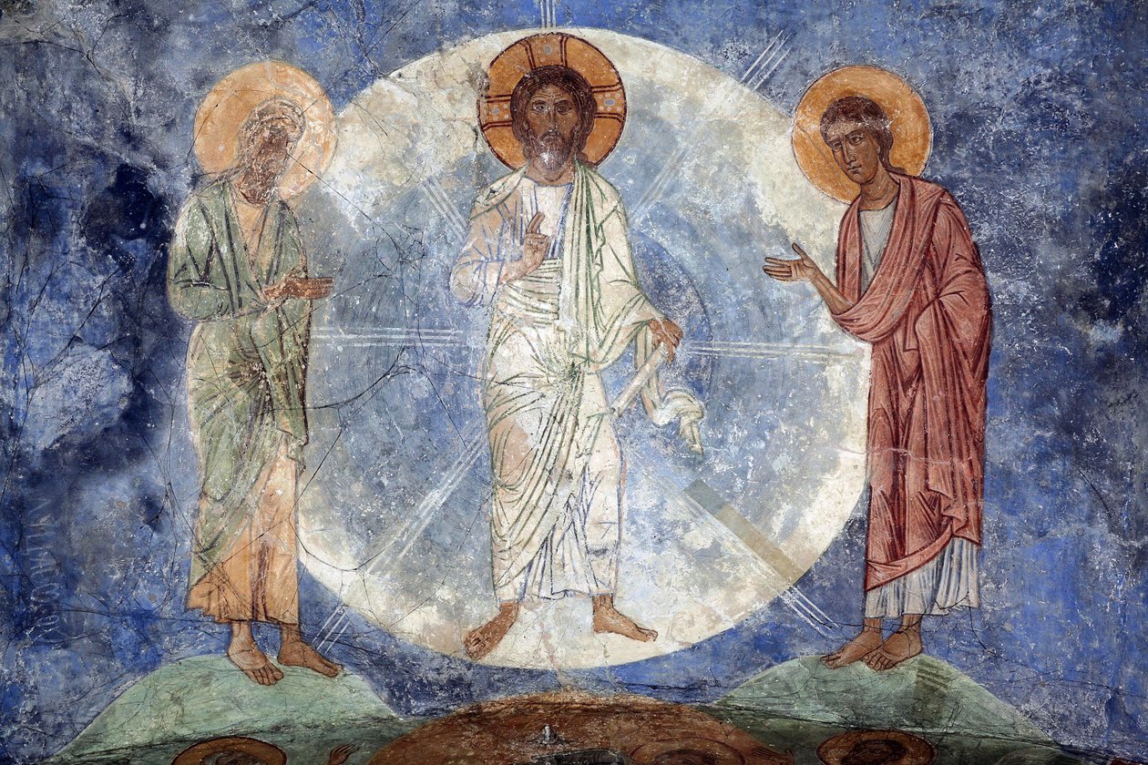 La transfiguration de Christ- Jeesuksen kirkastaminen - Muinaiset venäläiset freskot - 1100-luku - Fresko - Mirozhsky-luostari, Pihkova tekijältä School Russian