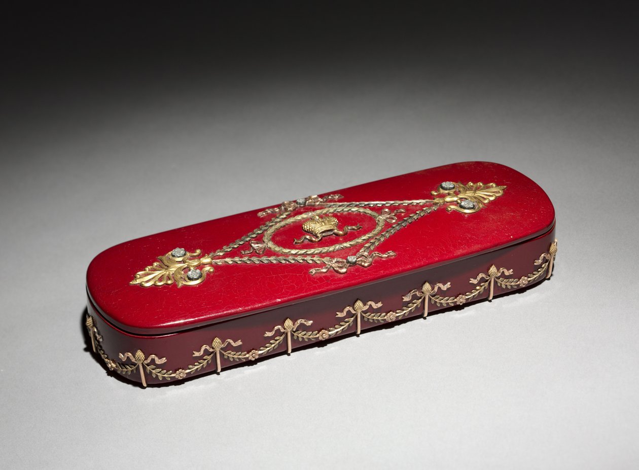 Lakkalaatikko, Peter Carl Fabergén (1846-1920) yritys, Factory N. Lukutinin laatikko, n. 1890 (lakka, paperimassa, kulta, timantit) tekijältä School Russian