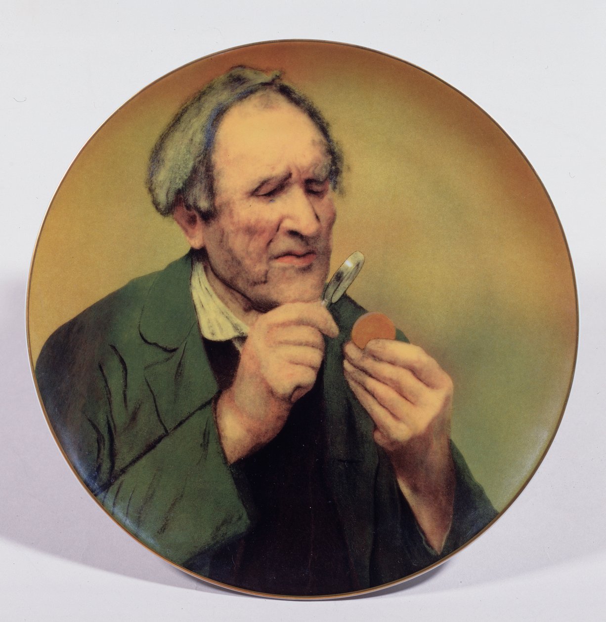 Numismaatikko. Venäläisen mestarin maalaama posliini, 1800-luvun toinen puoli. Venäläinen taide, taideteollisuus. Yksityinen kokoelma. tekijältä School Russian
