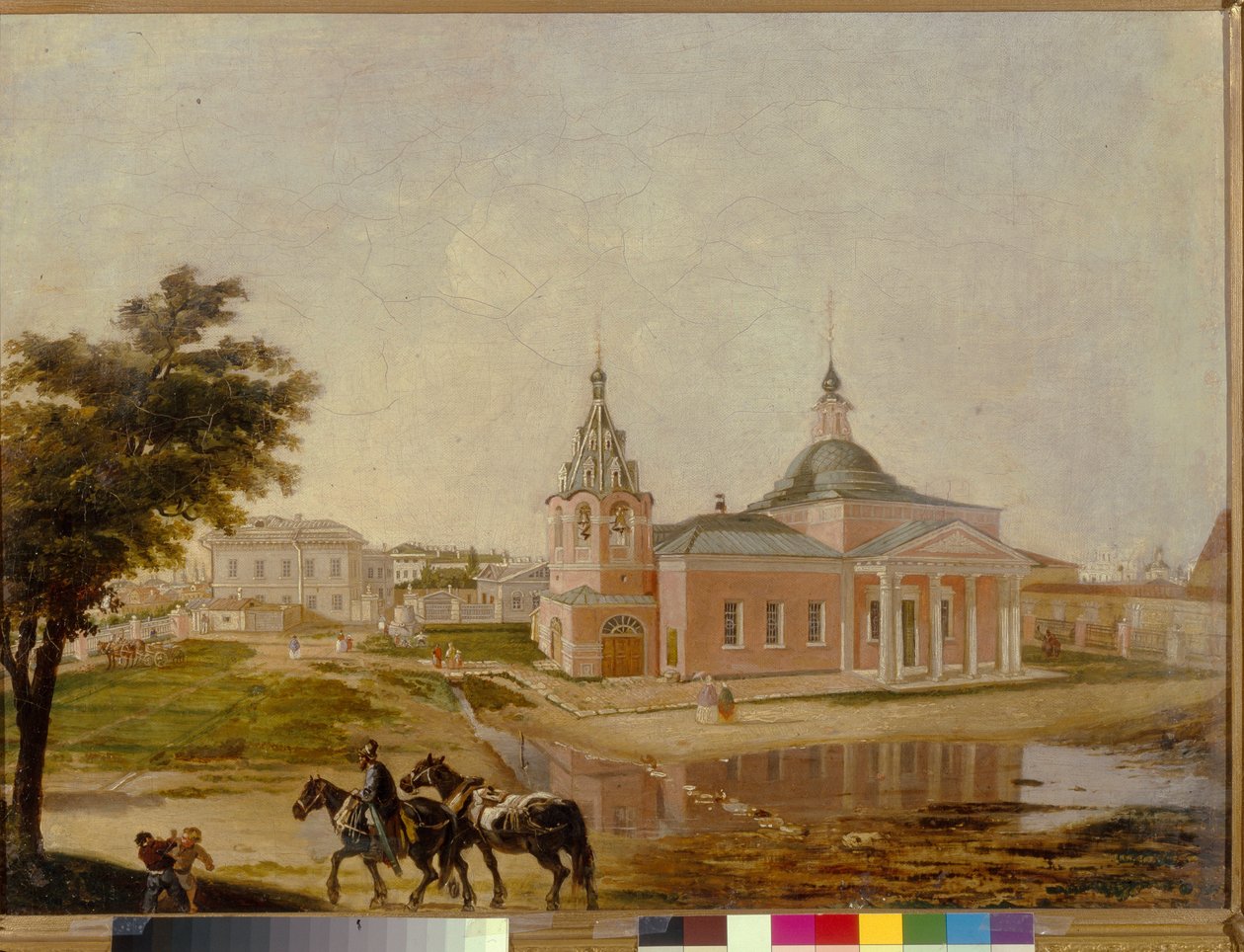Pyhän Jumalanäidin Rževin ikonin kirkko Moskovassa. Nimetön maalaus, öljy kankaalle, 1800-luvun puoliväli. venäläistä taidetta tekijältä School Russian