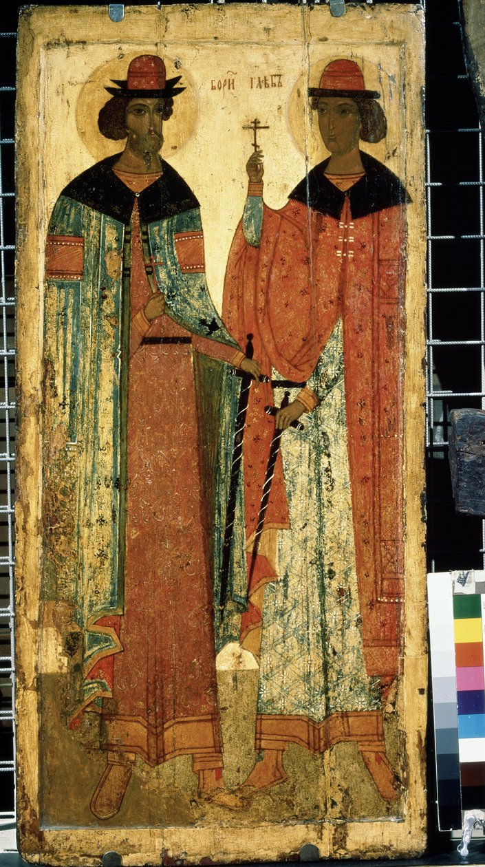""Pyhät Boris ja Gleb, Kiovan Vladimir I:n pojat"" Venäjän ikoni. Maalaus puulle noin 1450. Valtion Tretjakovin galleria, Moskova tekijältä School Russian