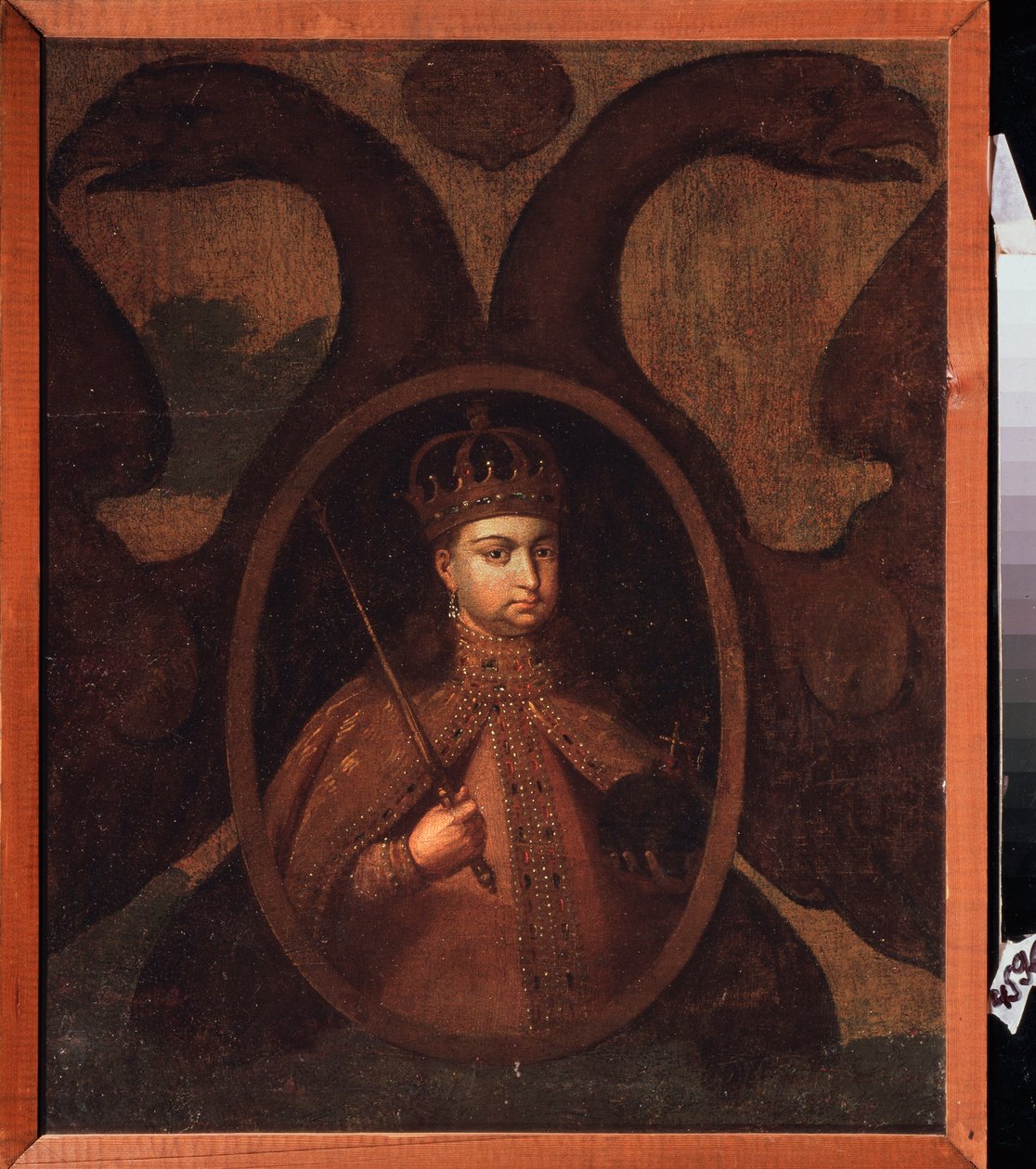 Valtiomiehen Sofia Alekseijevna Romanovan (1657-1704) muotokuva. Venäläisen mestarin maalaus, öljy kankaalle, n. 1680. Vanha perinteinen venäläinen taide tekijältä School Russian