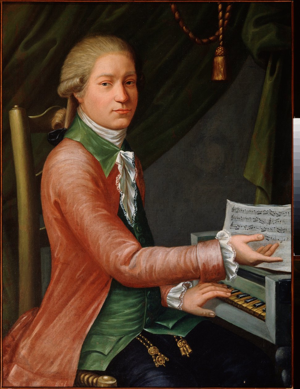 Muotokuva säveltäjä Jevstignei Fominista (1761-1800). Venäläisen mestarin maalaus, öljy kankaalle, n. 1780. Venäläistä taidetta tekijältä School Russian