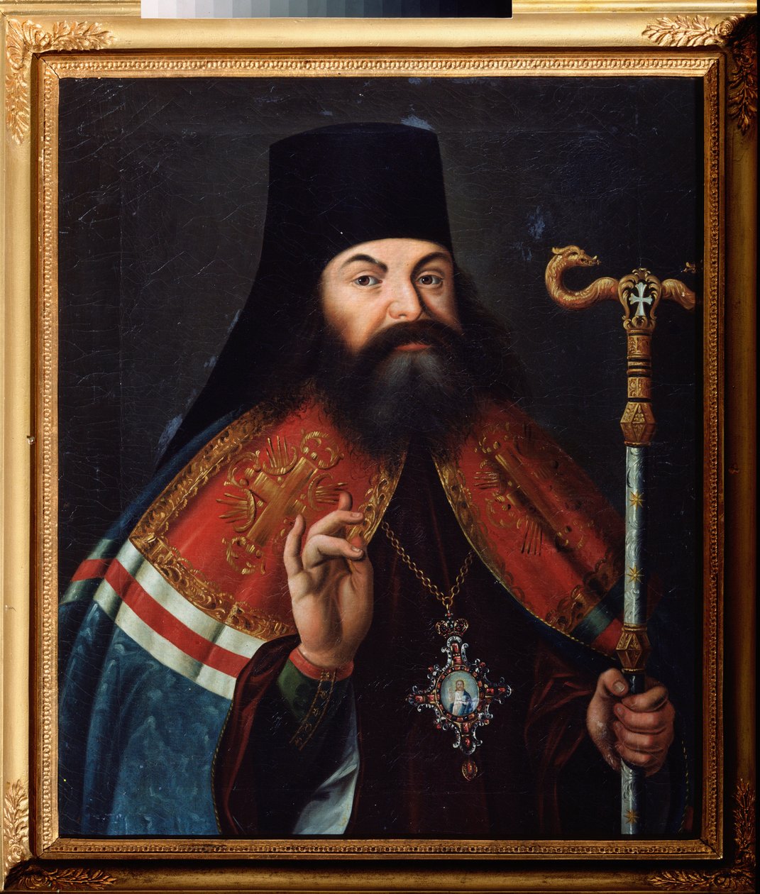 Muotokuva runoilija Theofan (Feofan) Prokopovich (Theophane Prokopovitch) (1681-1736), teologi ja Novgorodin (Venäjä) arkkipiispa. Venäläisen mestarin maalaus, öljy kankaalle, 1700-luvun puoliväli. Venäjän valtion kirjallisuuden ja taiteen arkisto, Moskova tekijältä School Russian