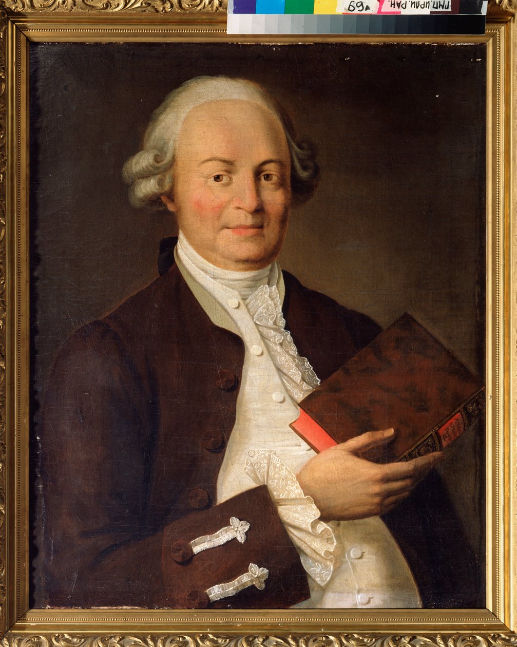 Runoilija Vasili K. Trediakovsky (Vassili Trediakovski) (1703-1769) muotokuva. Venäläisen mestarin maalaus, öljy kankaalle, 1700-luvun loppu. Venäjän valtion kirjallisuuden ja taiteen arkisto, Moskova. tekijältä School Russian
