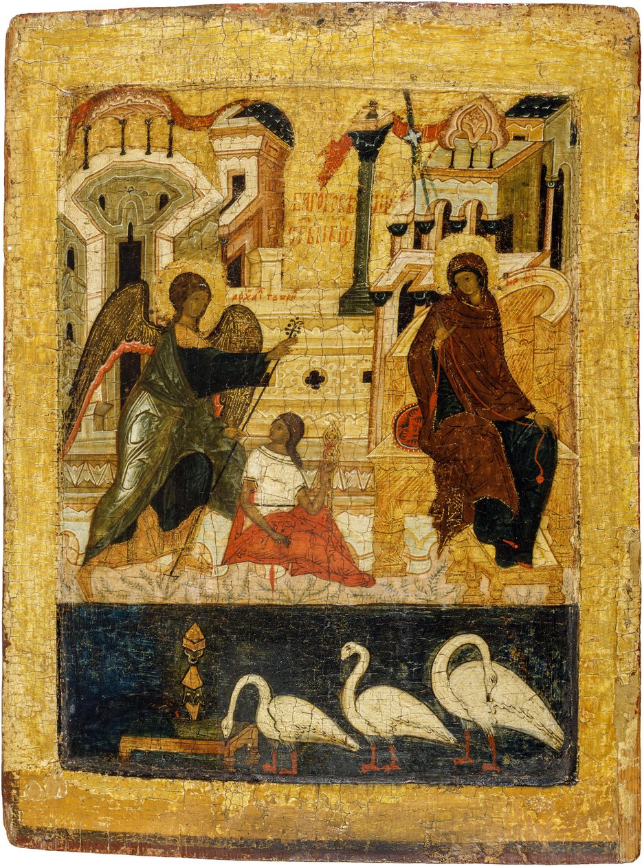 Venäläinen ikoni: Ilmoitus. Tempera paneelissa, 1500-luvun puoliväli, Historian ja taiteen museo, Suzdal tekijältä School Russian