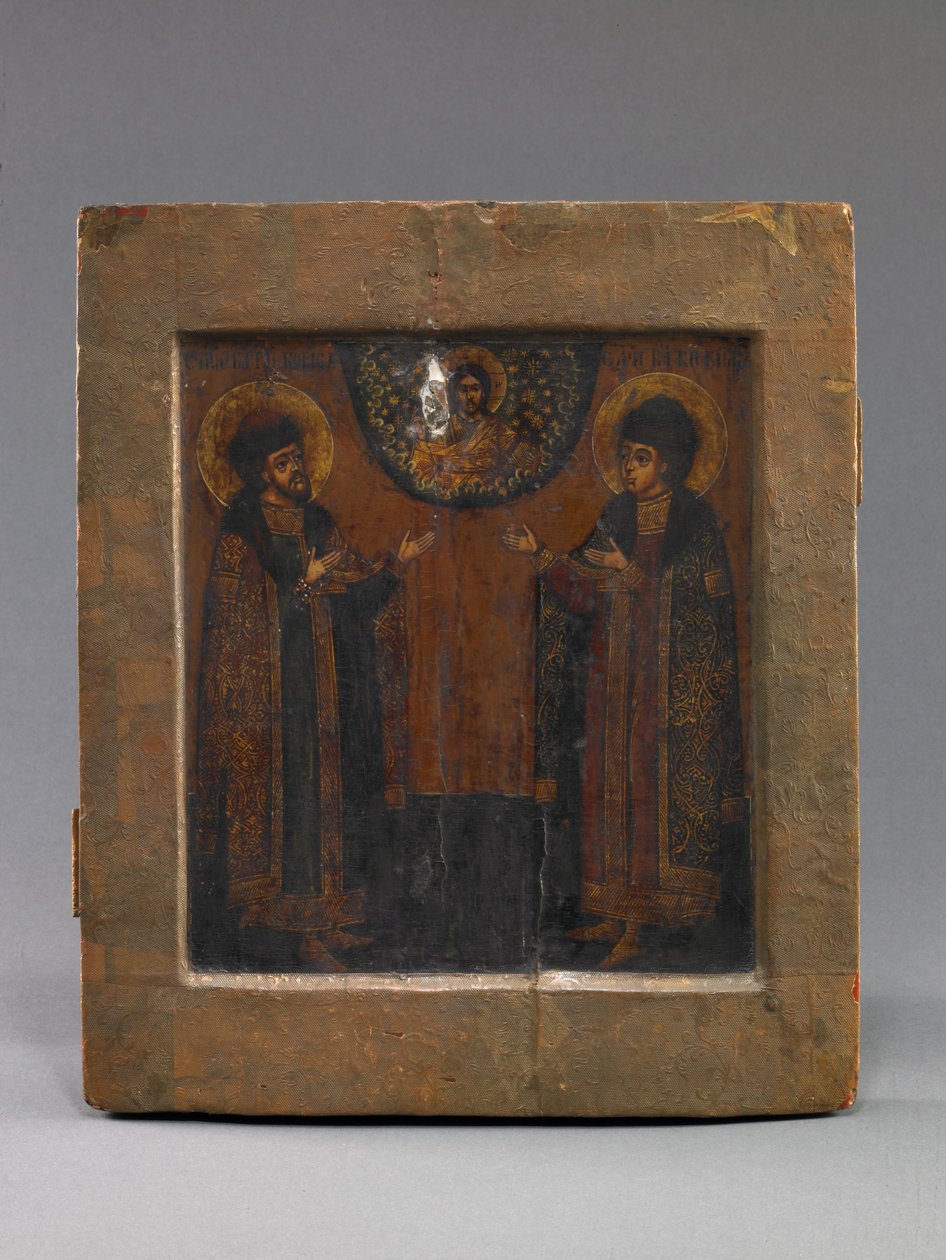 Pyhät Boris ja Gleb, 1700-luvun alku (tempera ja paperi puulle). tekijältä School Russian