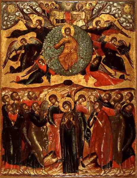 Kristuksen taivaaseenastuminen, Profeetta Elian kirkosta, Jaroslavl, Venäjä, 1600-luvun toinen puoli (tempera paneelissa) tekijältä School Russian