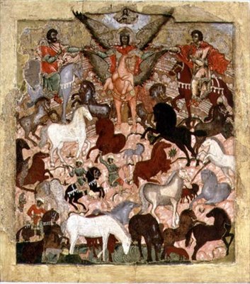 Arkkienkeli Mikaelin ihme, venäläinen ikoni, 1600-luvun loppu - 1700-luvun alku (tempera paneelissa) tekijältä School Russian