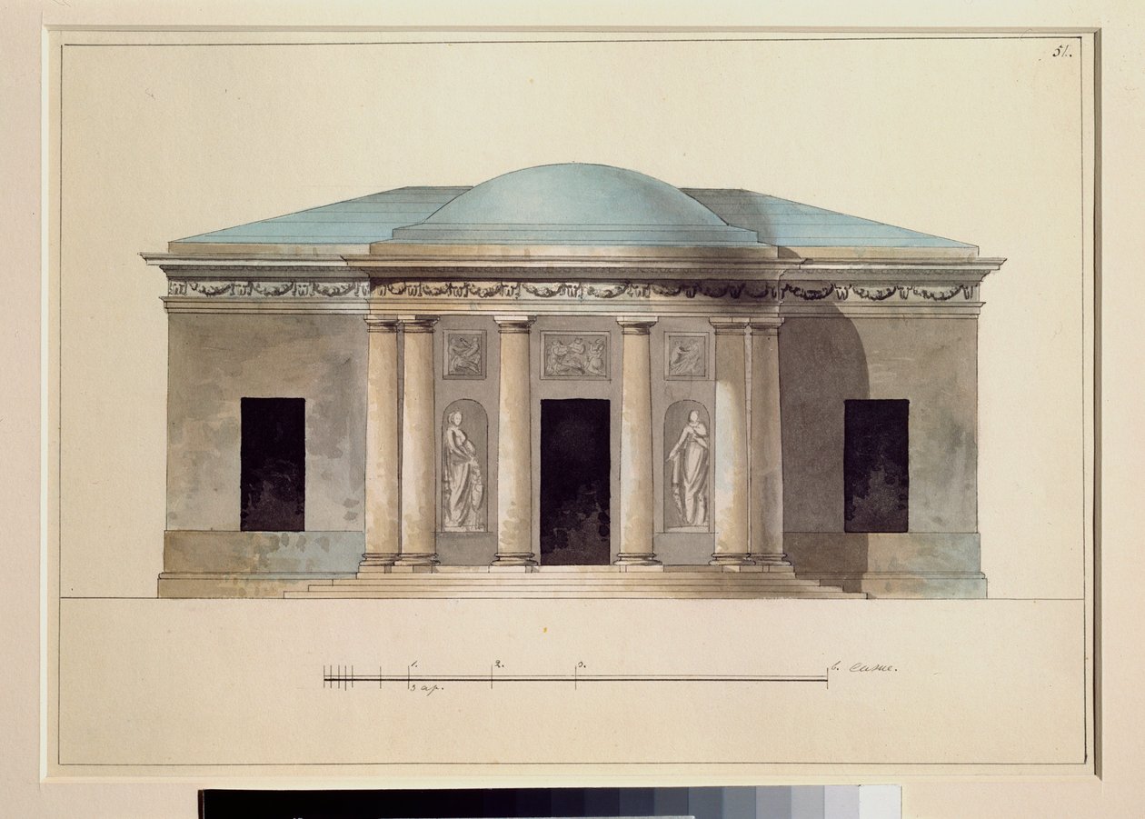 Konserttisali. Venäläisen mestarin teos, akvarelli paperille, n. 1826. Valtion ulkoilmamuseo Tsarkoje Selo, Pietari. tekijältä School Russian