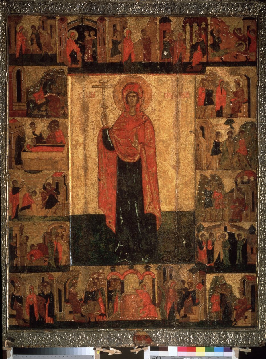 ""Pyhän Paraskeva Pyatnitsan elämä ja jaksot"" venäläinen ikoni. Maalausta puulle 1400-luvulta. Valtion historiallinen museo, Moskova tekijältä School Russian