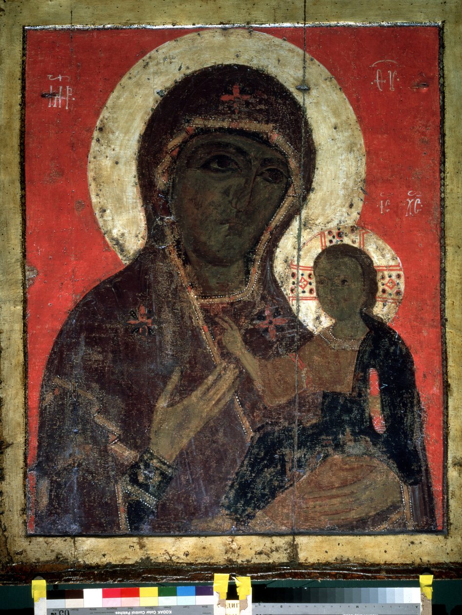 ""Virgin Hodegetria (Hodigitria)"" venäläinen kuvake. Maalausta puulle 1200-luvulta. Valtion Tretjakovin galleria, Moskova tekijältä School Russian