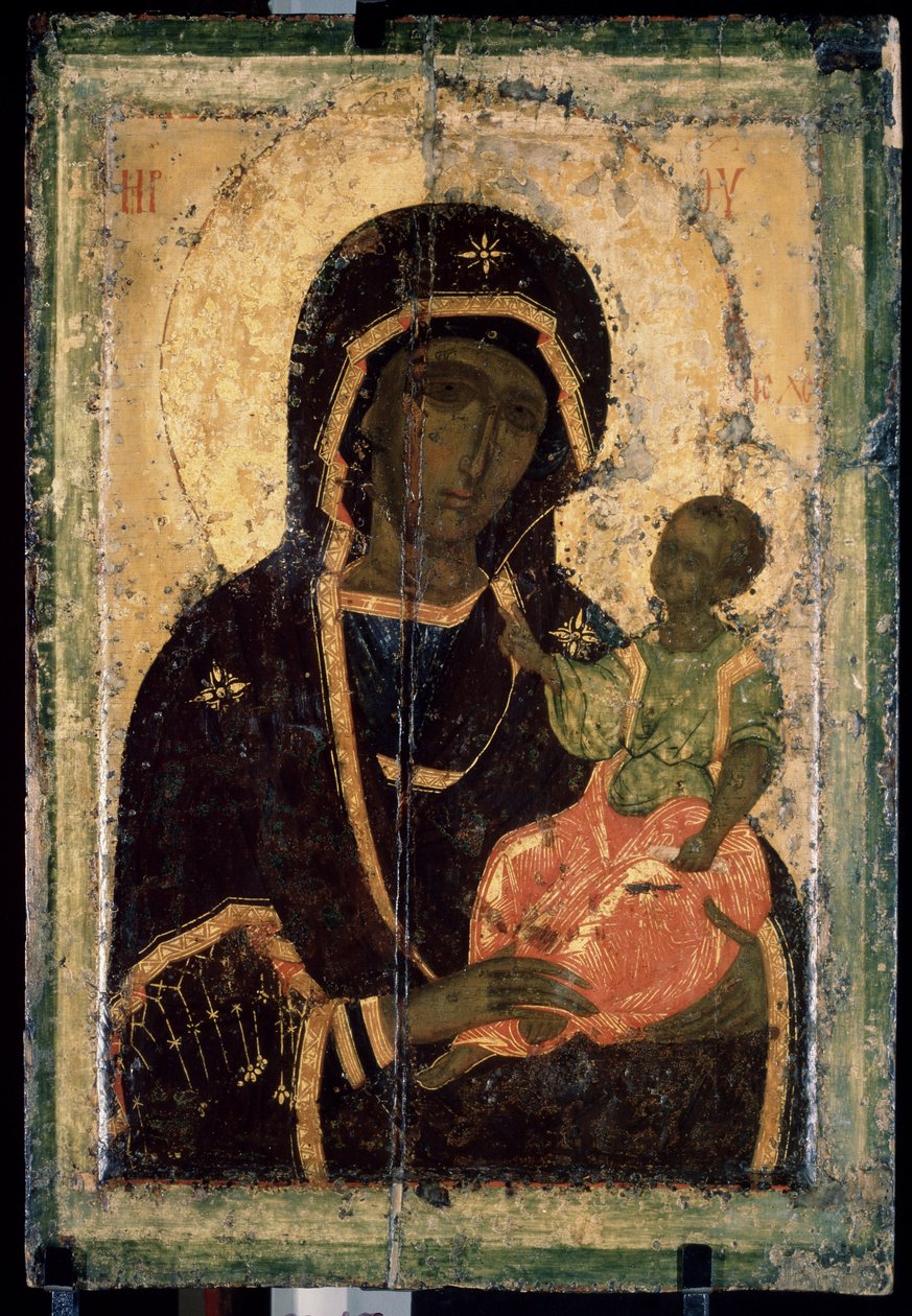 ""Virgin Hodegetria (Hodigitria)"" venäläinen kuvake. Maalaus puulle. noin 1360. Valtion Tretjakovin galleria, Moskova tekijältä School Russian