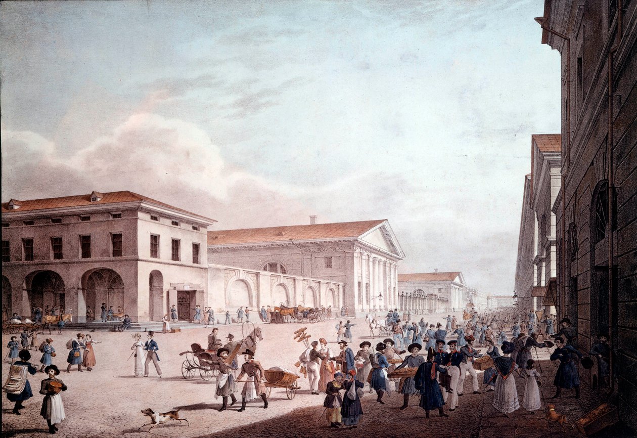 Näkymä Pietariin, Sodovaia-kadulle 1820. Anonyymi maalaus tekijältä School Russian