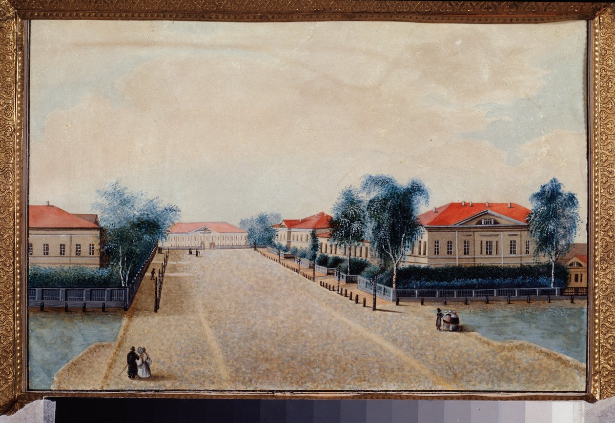 Näkymä aarrekammiosta Tverissä (Venäjä). Venäläisen mestarin maalaus, öljy kankaalle, noin 1830. Venäläistä taidetta tekijältä School Russian