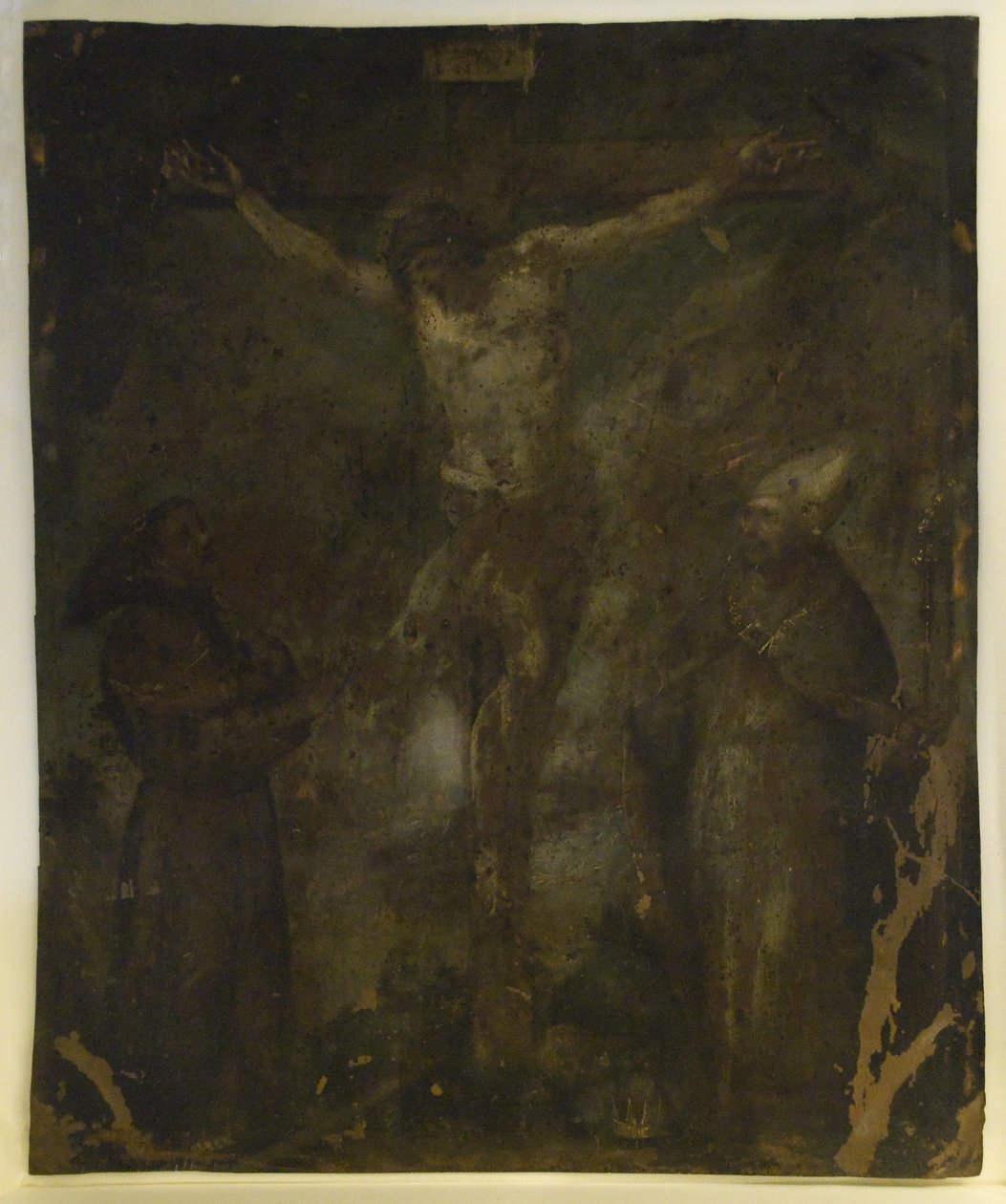 Ristiinnaulitseminen (Madonna On Verso) (öljy kuparilla) tekijältä School Spanish