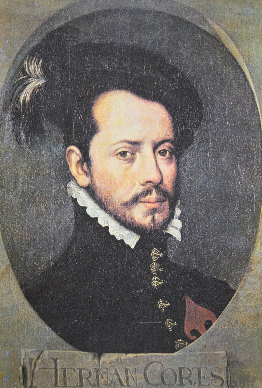 Hernan Cortesin muotokuva (väri litho) tekijältä School Spanish