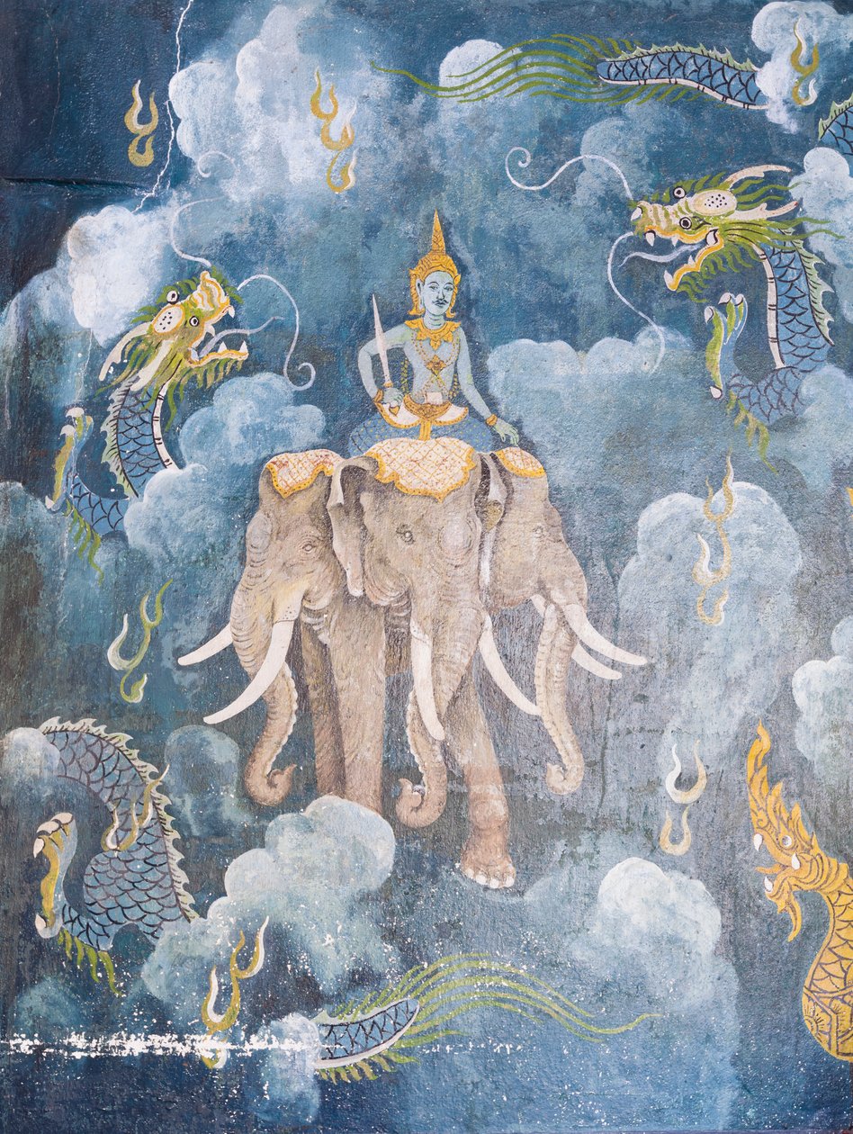Fresko, joka kuvaa kohtausta Buddhan elämästä, Wat Phra That Doi Suthep -temppeli (fresko). tekijältä School Thai