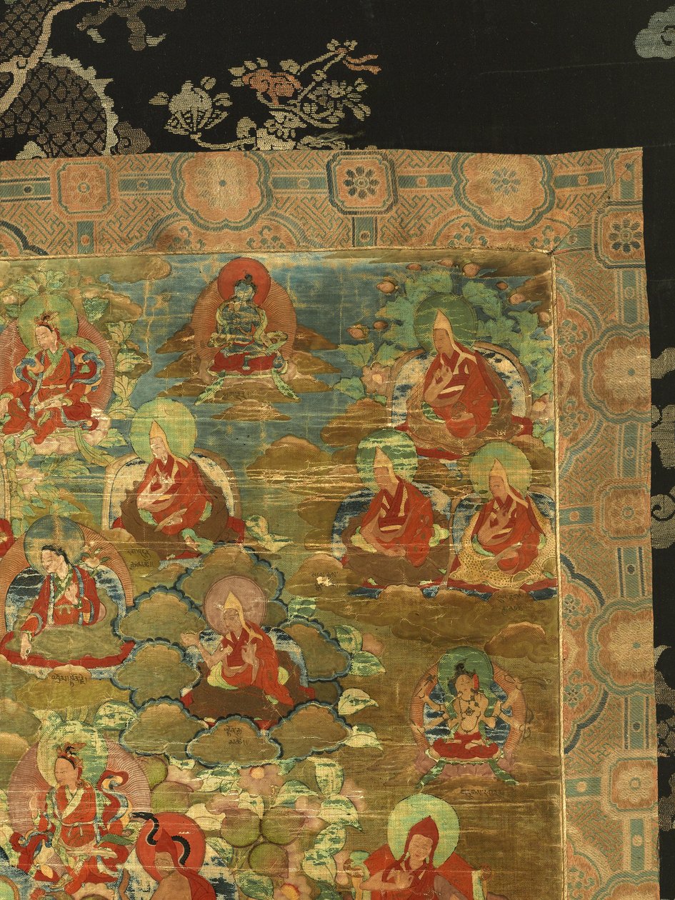 Yksityiskohta kolmannesta panchen-lamasta Losan Penden Yeshe (guassi kankaalla) tekijältä School Tibetan