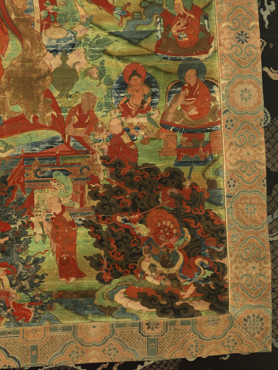 Yksityiskohta kolmannesta panchen-lamasta Losan Penden Yeshe (guassi kankaalla) tekijältä School Tibetan