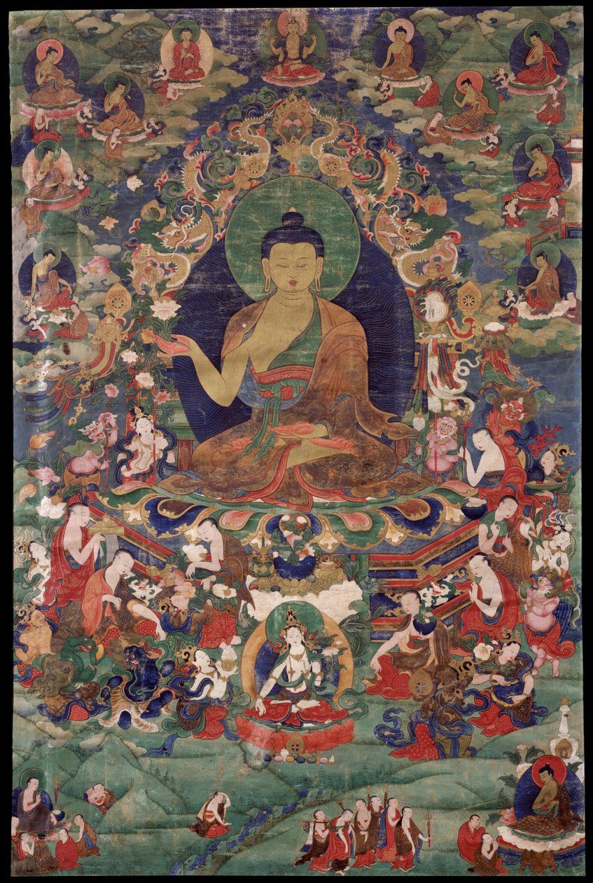 Shakyamuni Buddha - Tiibetin kulttuuri - 1700-luku - Mineraalipigmentti puuvillalla - 70,5x47 - Rubin Museum of Art, New York tekijältä School Tibetan