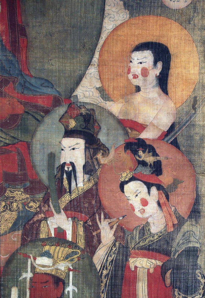 Tiibetin kulttuuri: Tejaprabha Buddha, jota ympäröivät planeettajumalat. Tempera silkillä, koko: 104x67, 1100-luvun alku, Valtion Eremitaaši, Pietari tekijältä School Tibetan