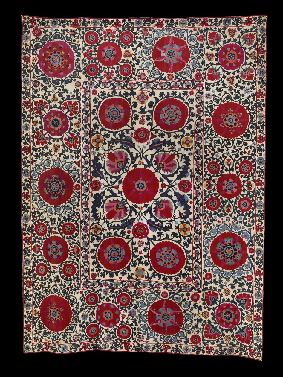 Shakhrisyabz Suzani, n. 1800 (silkkikirjonta puuvillapohjalle) tekijältä School Uzbek