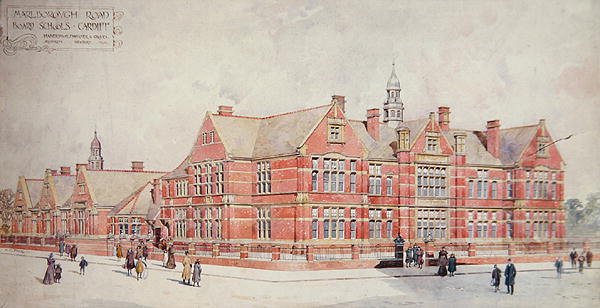 Marlborough Road Board Schools, Cardiff, 1900-luvun alku (värilitho) tekijältä School Welsh