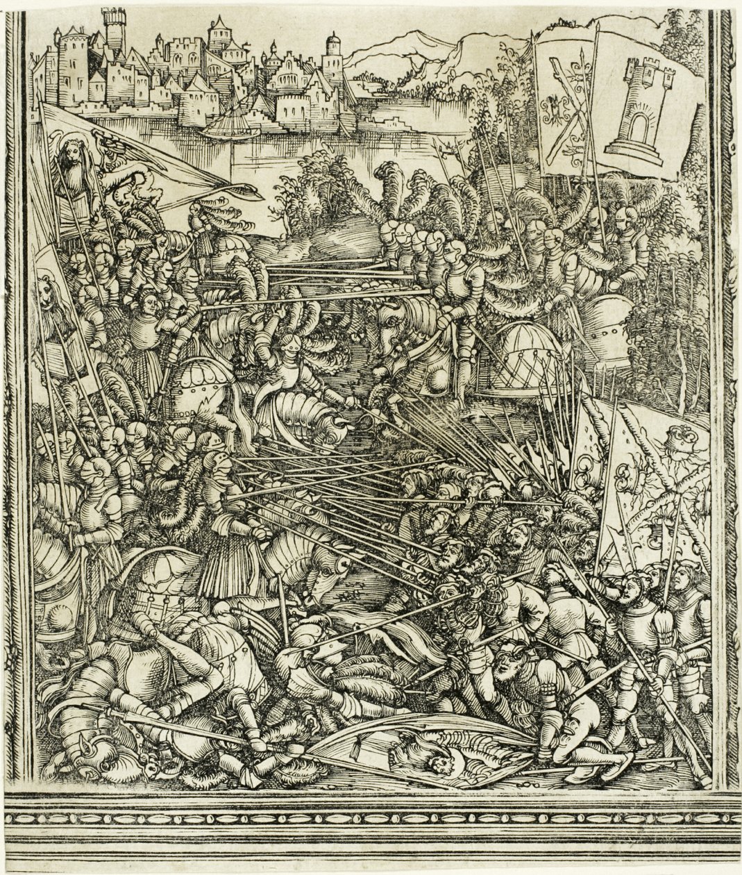 Sota Venetsian kanssa Maximilian I:n riemukaaresta tekijältä School of Albrecht Dürer