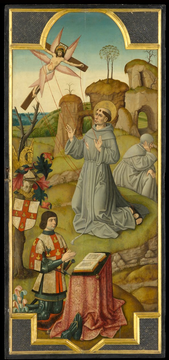 Pyhä Franciscus vastaanottamassa stigmat; (verso) Kristus Getsemanen puutarhassa, noin 1470 (öljy paneelille) tekijältä School of Amiens