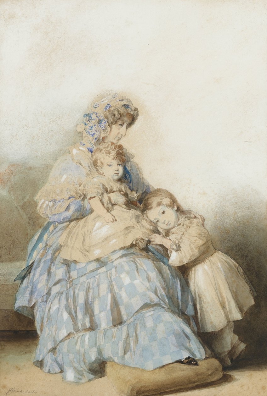 Ranskan kuningatar Maria Amalia, Nemoursin herttuan prinssi Louisin lasten kanssa, 1845 tekijältä School of Franz Xaver Winterhalter