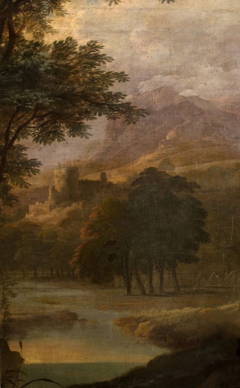 Maisema, jossa on linna kaukana, 1725. tekijältä School of Jacques Rousseau