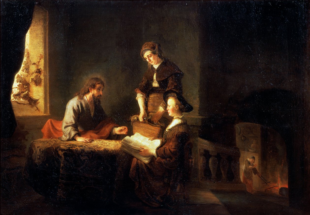 "Kristus Martan ja Marian talossa", 1600-luku tekijältä School of Rembrandt van Rijn