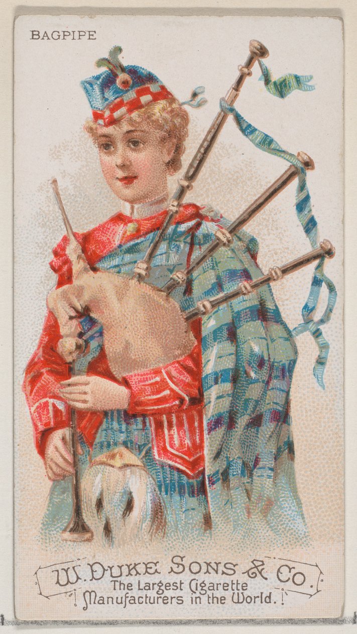 Säkkipilli, Musical Instruments -sarjasta N82 Duke-tuotemerkin savukkeille, 1888, 1888. tekijältä Schumacher and Ettlinger