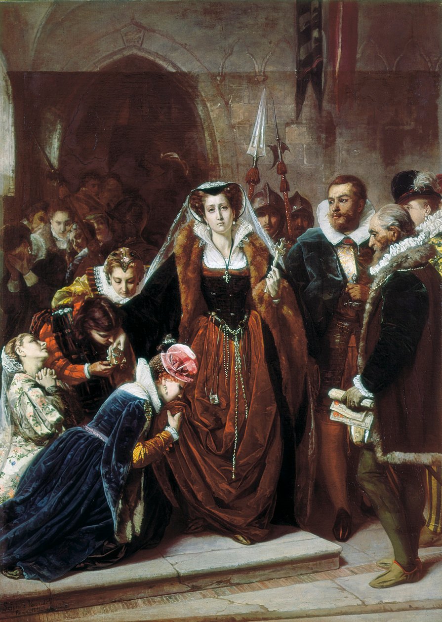 kuningatar Maria 1. Stuart (1542-1587) kävelee rakennustelineelle tekijältä Scipione Vannutelli