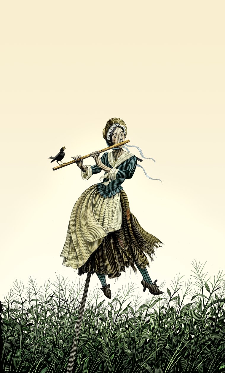 Barokkiflunssaaja variksenpelätin, 2007 (raaputusalusta, väritetty digitaalisesti) tekijältä Scott McKowen