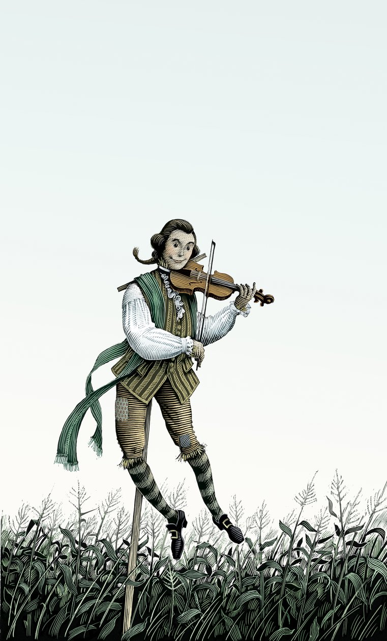 Barokkiviulupelätin, 2006 (raapalevy, väritetty digitaalisesti) tekijältä Scott McKowen