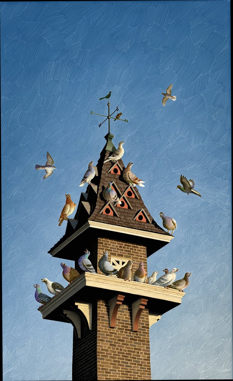 Dawn Chorus, 2016 (raaputusalusta, väritetty digitaalisesti) tekijältä Scott McKowen