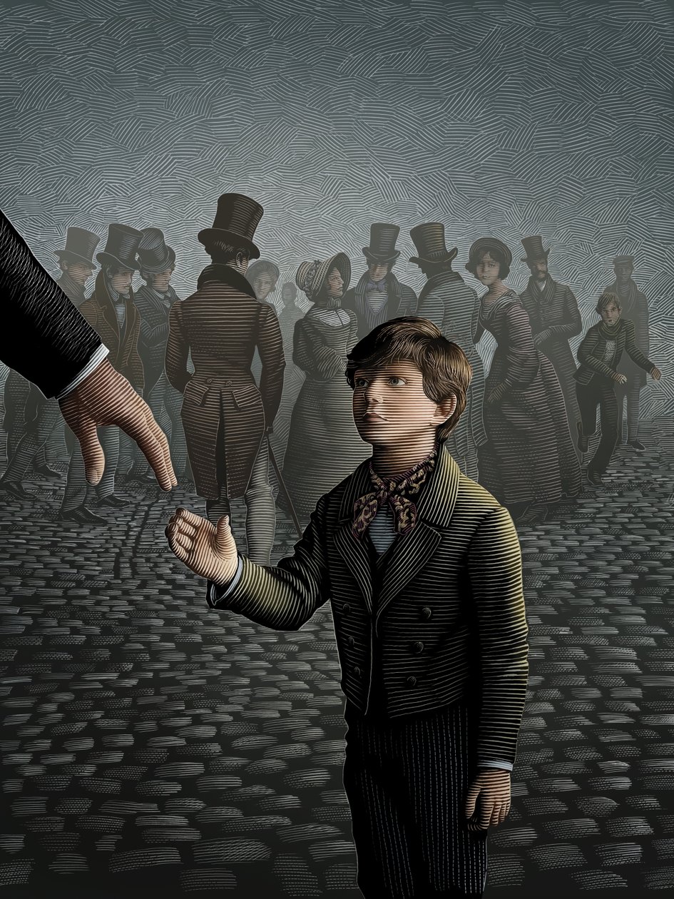 Oliver Twist, 2008 (raapalevy, väritetty digitaalisesti) tekijältä Scott McKowen