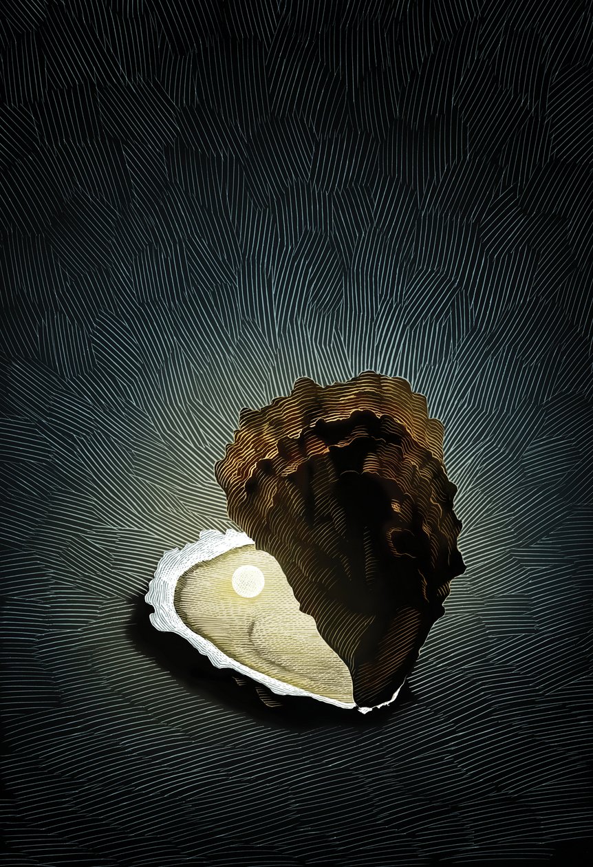 Pearl Oyster, 2008 (raaputusalusta, väritetty digitaalisesti) tekijältä Scott McKowen