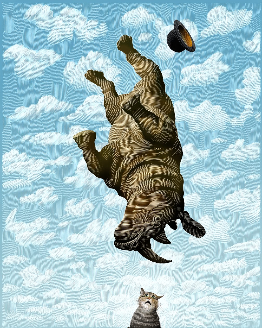 Sarvikuono, 2019 (raaputusalusta, väritetty digitaalisesti) tekijältä Scott McKowen