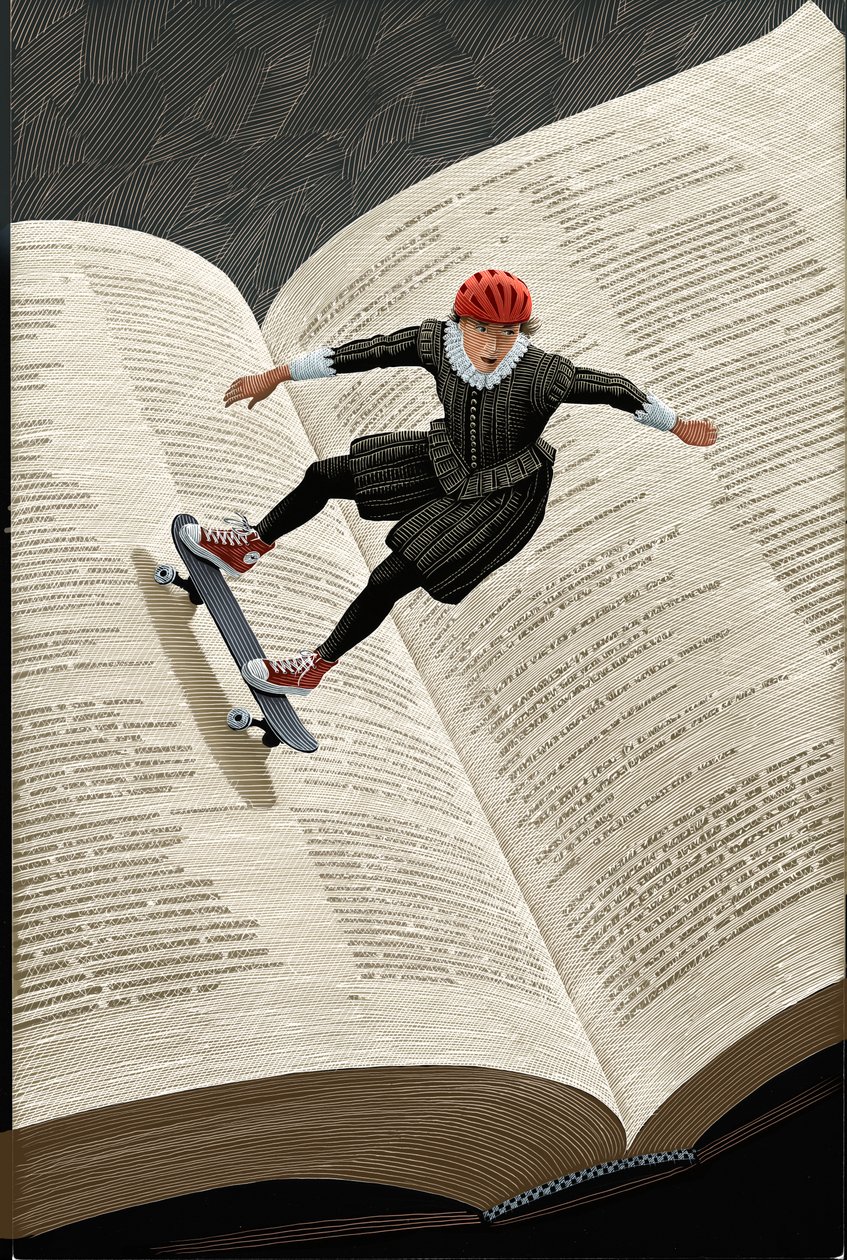 The Complete Works of William Shakespeare (lyhennetty), 2016 (raapaletaulu, väritetty digitaalisesti) tekijältä Scott McKowen