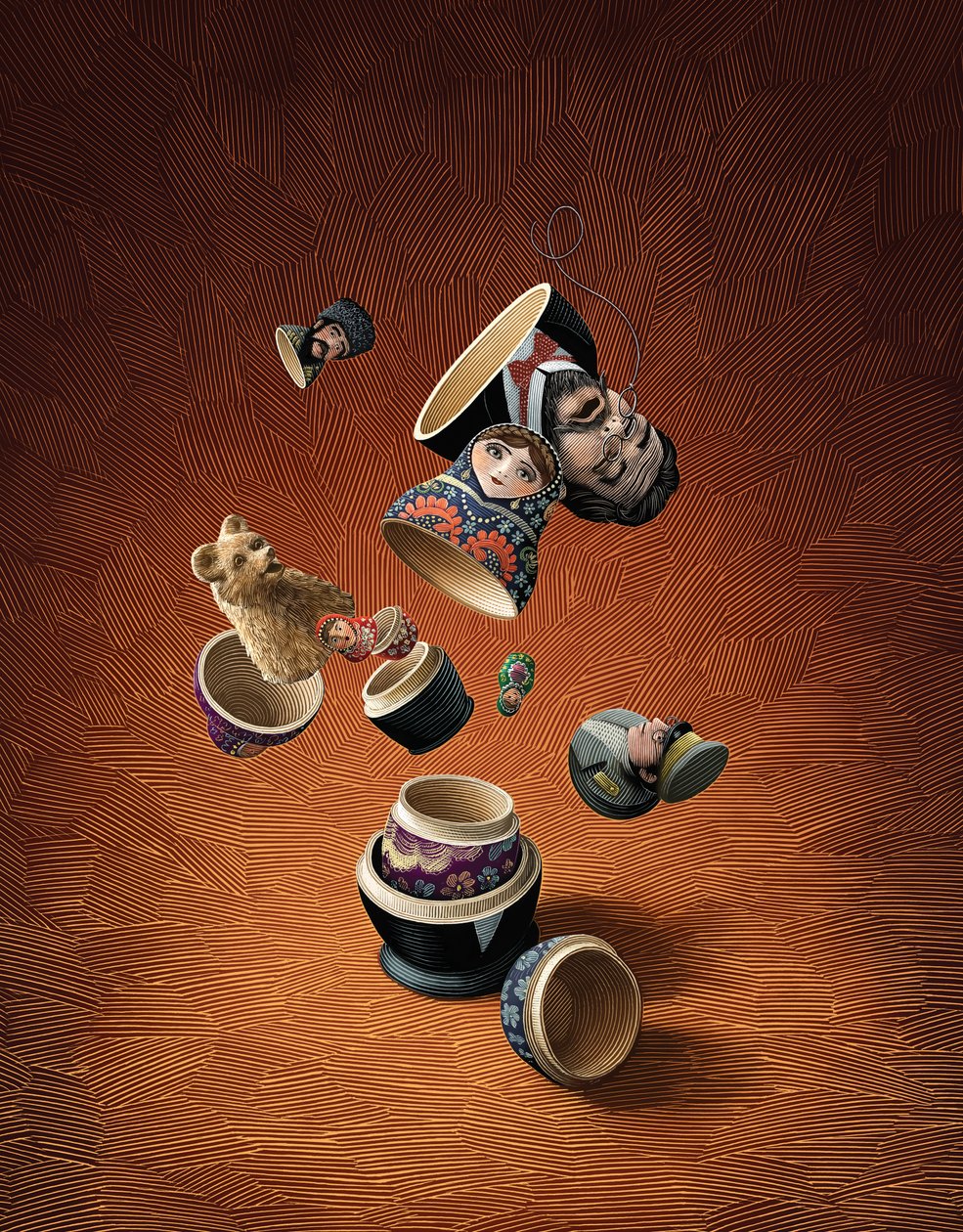Aivastelu, 2010 (raaputusalusta, väritetty digitaalisesti) tekijältä Scott McKowen