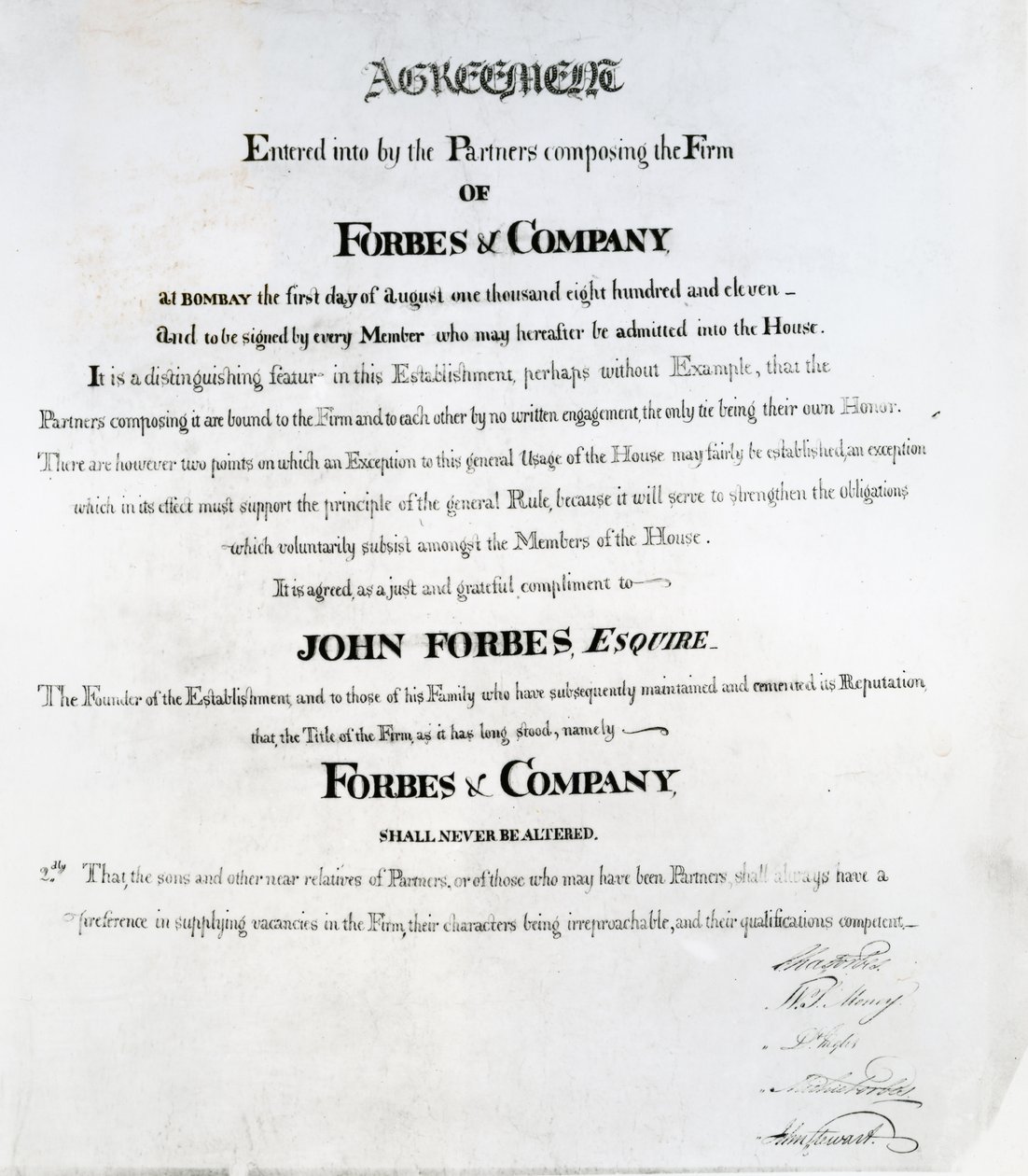 Kumppanuussopimus Forbes und Companylle, Bombay, 1811 tekijältä Scottish School