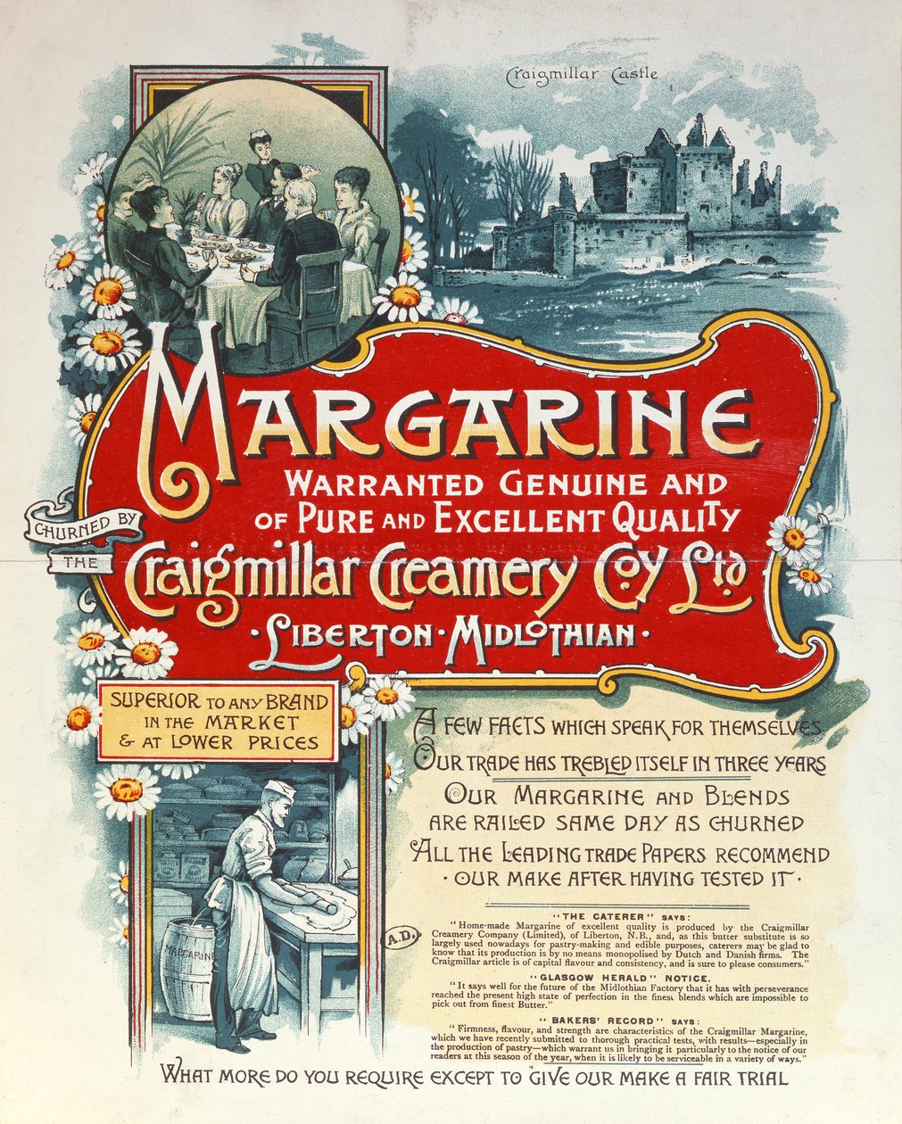 Craigmillar Creameryn valmistaman margariinin mainos tekijältä Scottish School