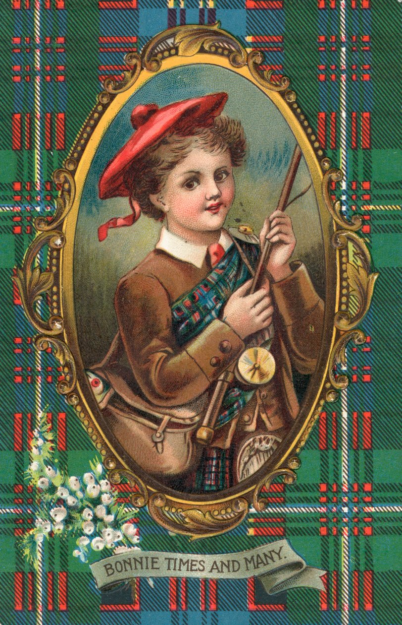 Brittiläinen uudenvuodenkortti (värilitografia) tekijältä Scottish School