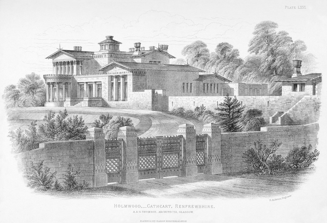 Ulkokuva Holmwoodista, Glasgow (kaiverrus) tekijältä Scottish School