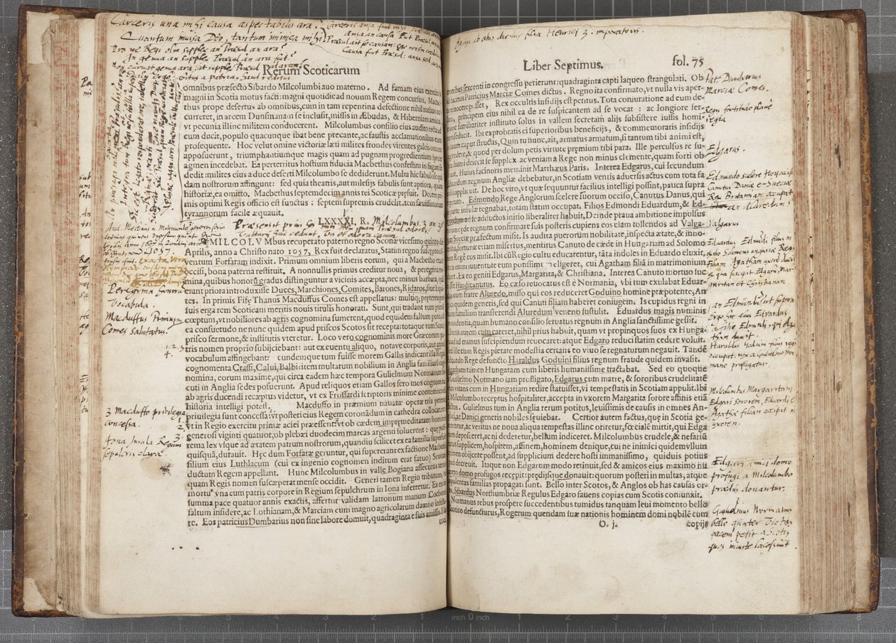 Fol 74 verso 75 recto, George Buchananin Historia Scoticarum tekijältä Scottish School