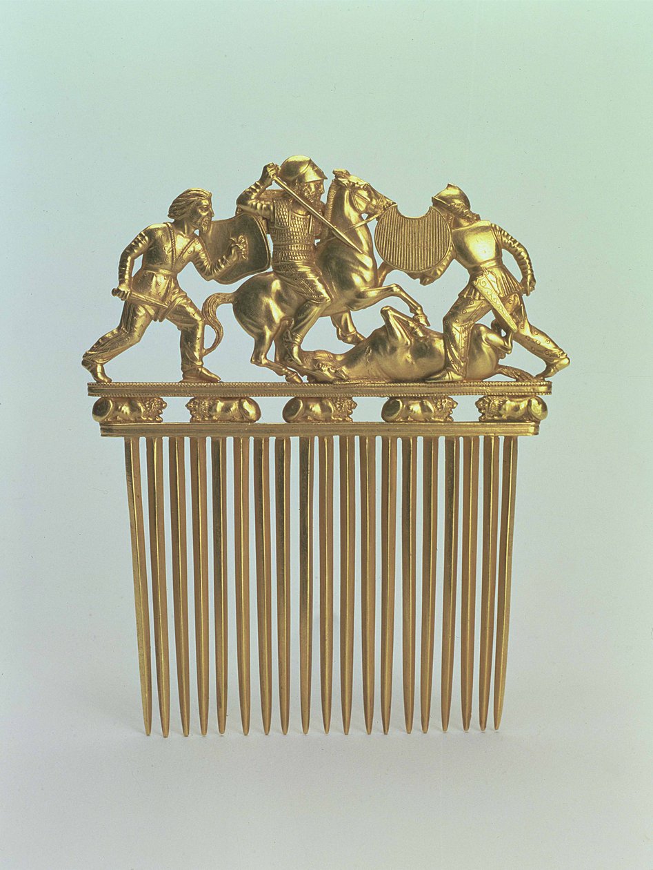 Skytian kamman kääntöpuoli, Solokhan hautakumpusta, Steppe (kulta) (etuosa, katso 232330) tekijältä Scythian